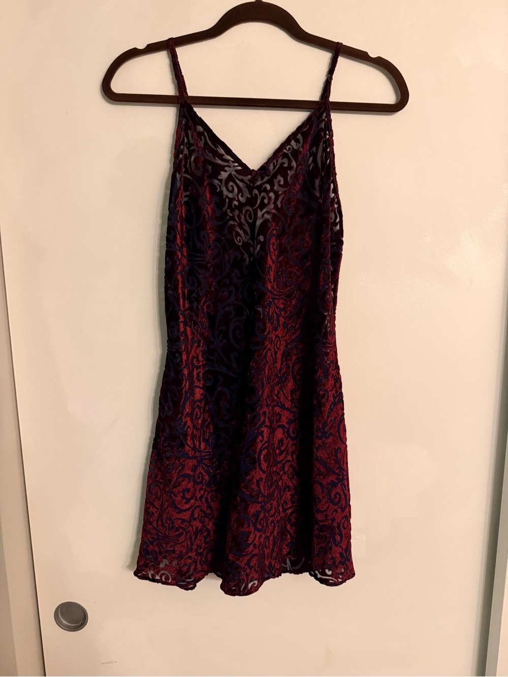 Velvet Burnout Slip Dress in Burgundy and Navy